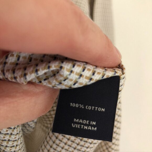 NEW NWT HART SCHAFFNER MARX Mens White Tan Brown Woven Checkered Button Down XL - Picture 7 of 11